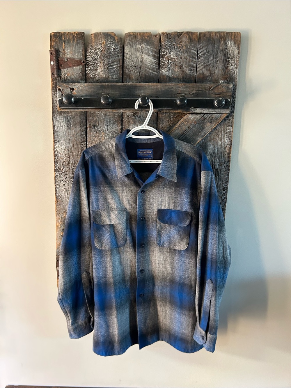 Men's Pendleton Blue and Gray Plaid Button-Up Shirt